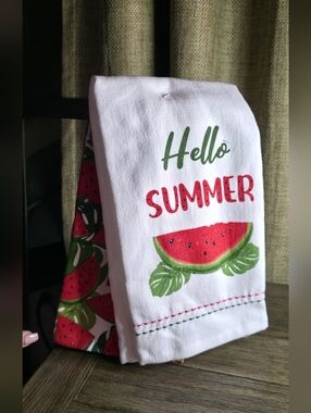 Hello Summer Watermelon Kitchen Towel - White & Red 2 Pack